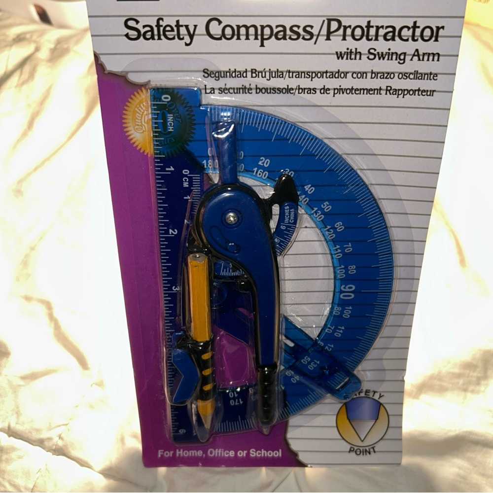 **6/$20** Safety Compass Protractor With Swing Arm - New In Package - Picture 3 of 4